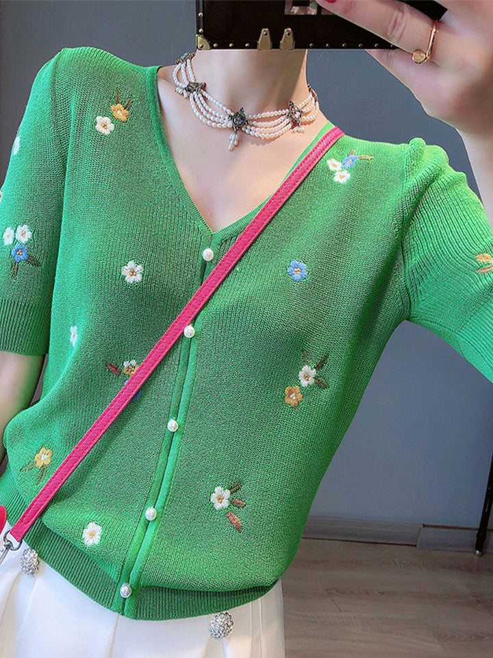 Rachel Embroidered Puff Sleeve Knitted Top