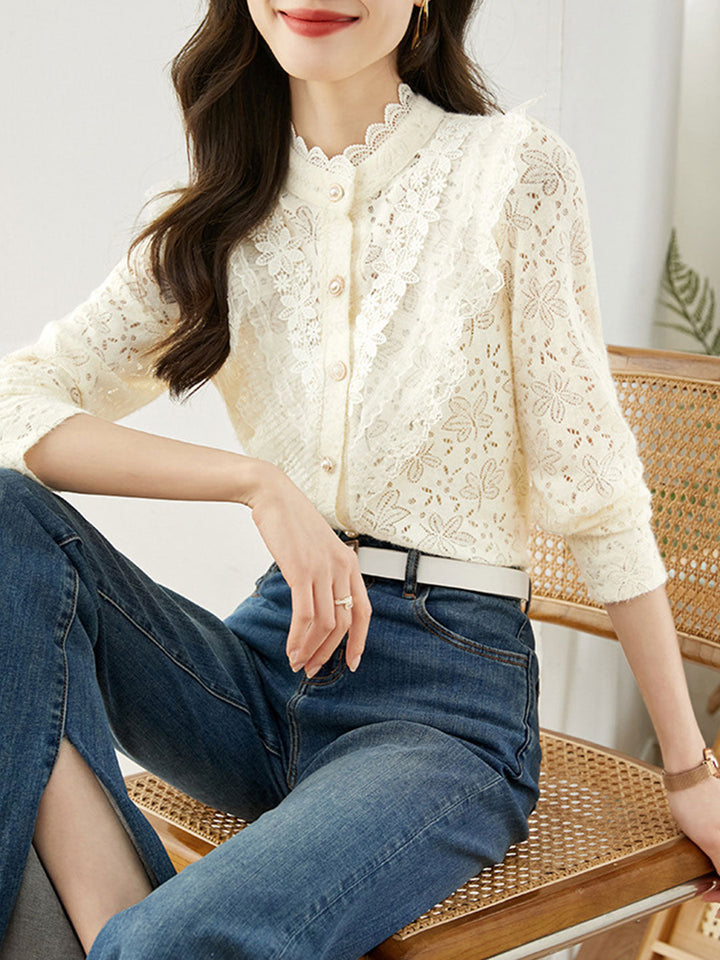 Chloe Retro Lace Solid Color Cardigan