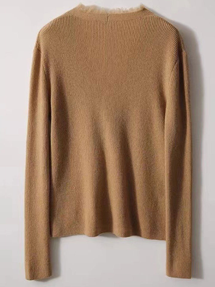 Kayla Retro Fringed Raw Edge Knitted Cardigan-Camel