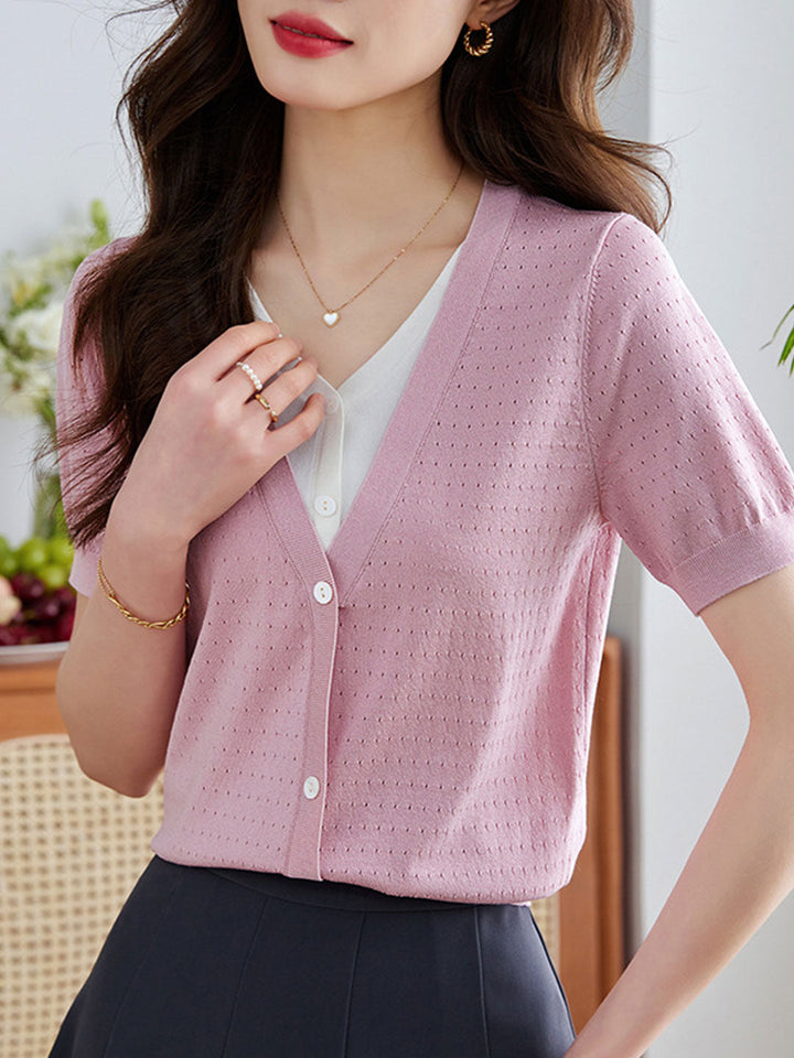 Joyce Casual V-neck Knitted Top