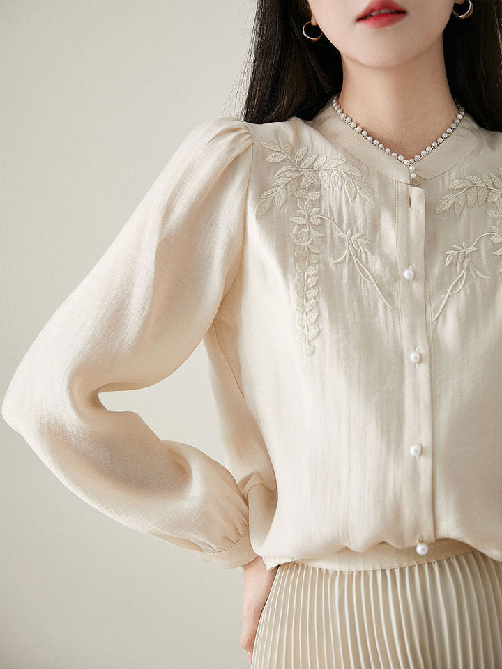 Madison Retro Embroidered Pearl Stand Collar Shirt