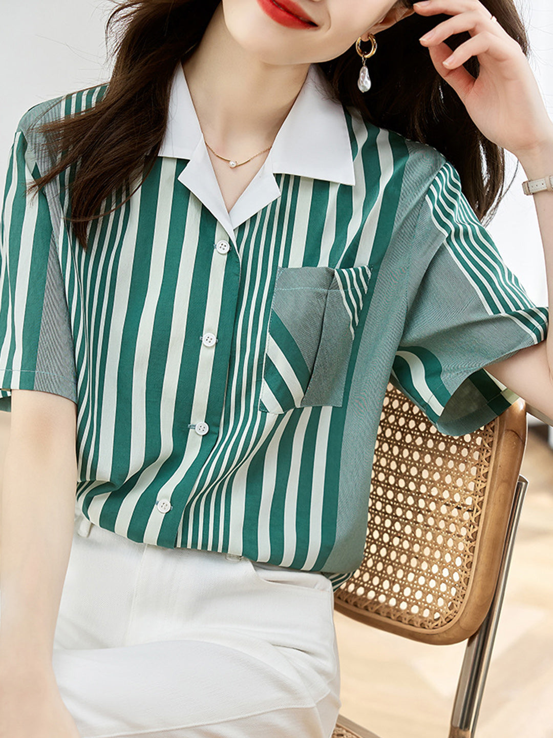 Trinity Casual Striped Matched Color Shirt