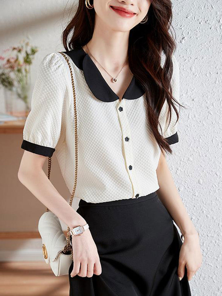 Claire Retro Doll Collar Contrasted Chiffon Shirt