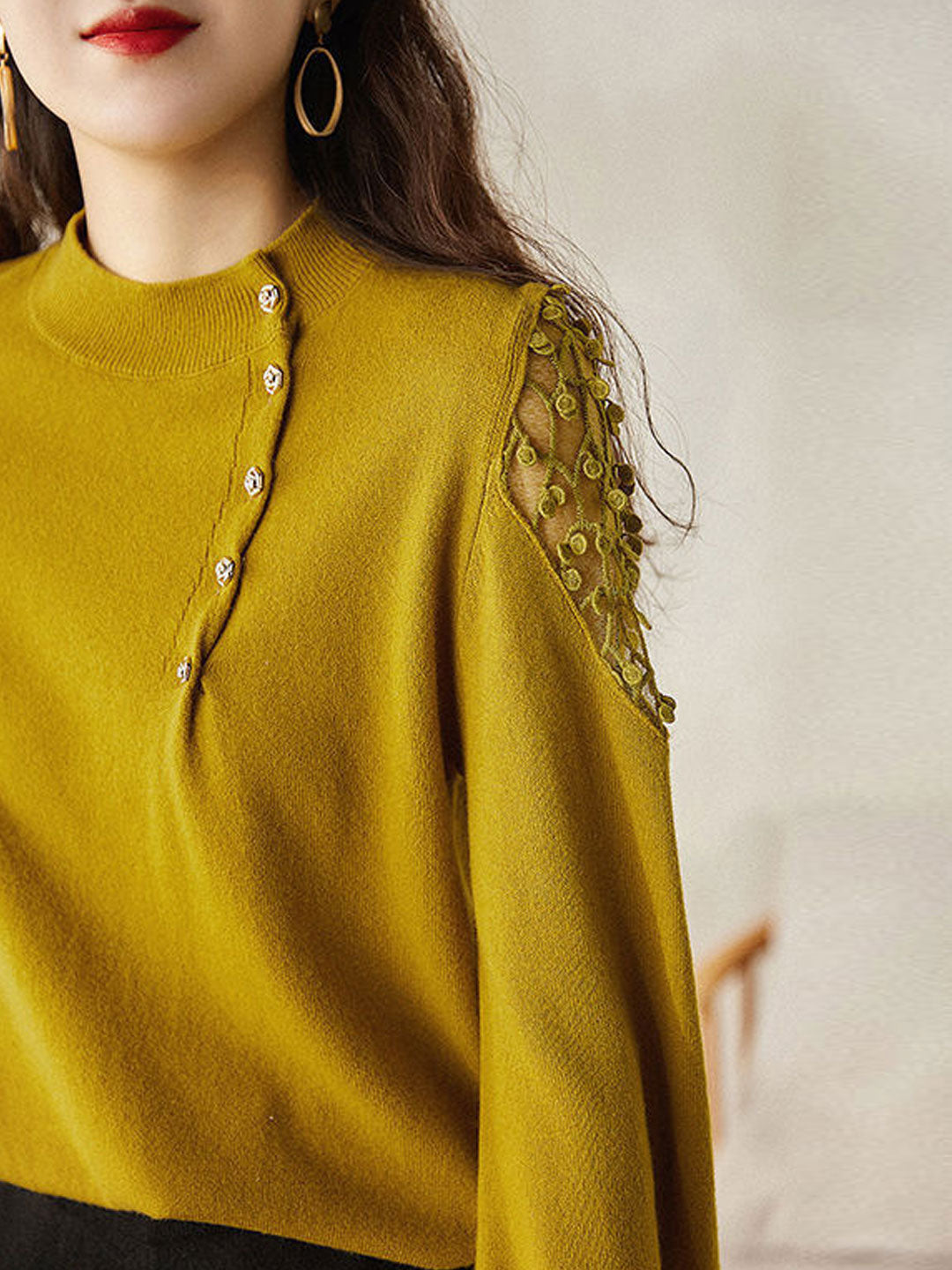Leah Elegant Mesh Buttoned Knitted Sweater