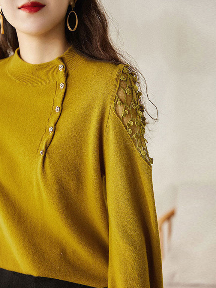 Leah Elegant Mesh Buttoned Knitted Sweater