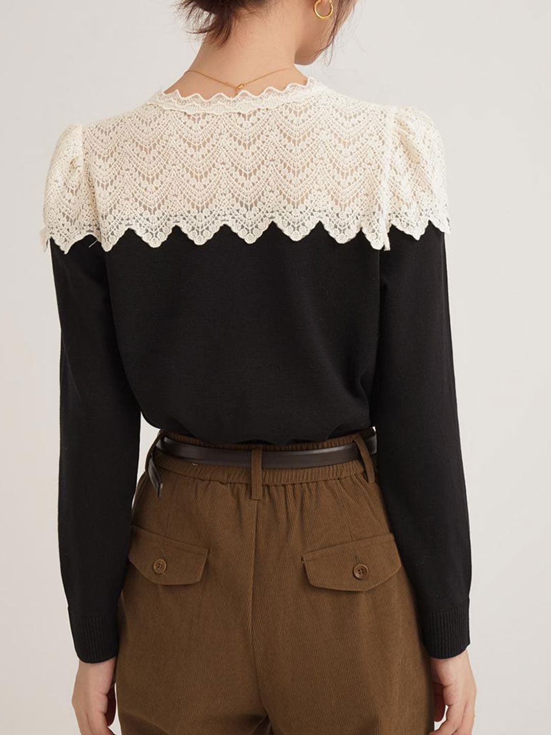 Destiny Vintage V-Neck Hollowed Lace Knitted Top