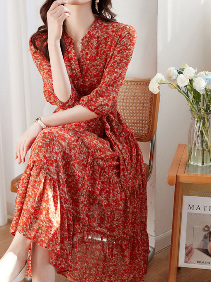 Alexis Vintage Ruffle Floral Chiffon Dress
