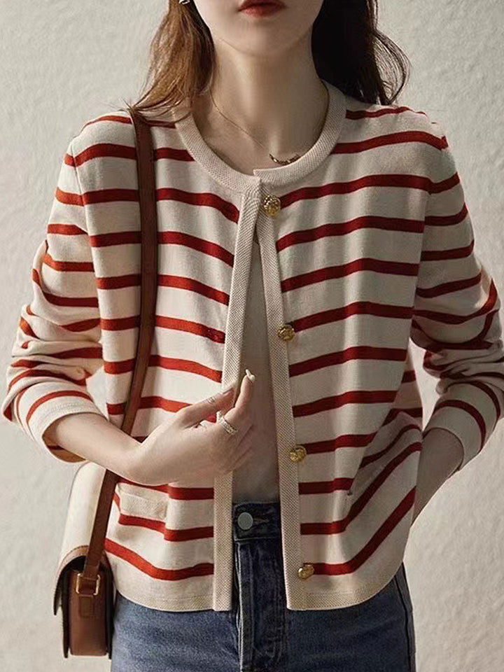 Olivia Classic Crew Neck Striped Knitted Cardigan