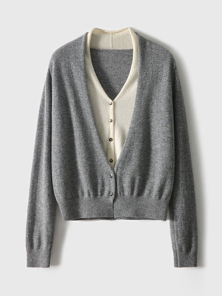Kylie Casual Loose Color Block Knitted Top-Gray