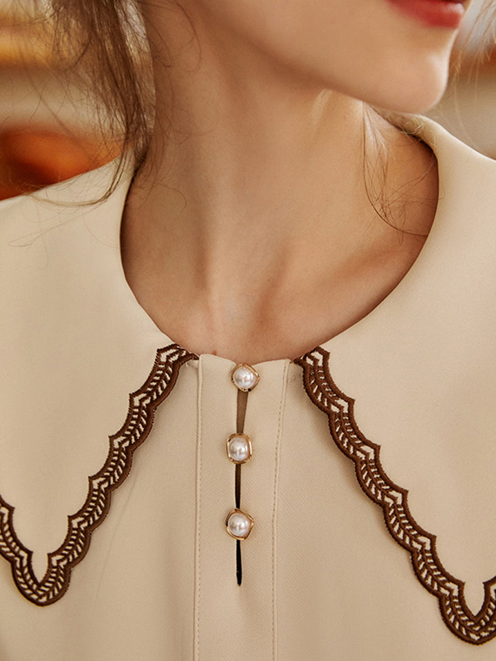 Lauren French Style Embroidered Doll collar Chiffon Blouse