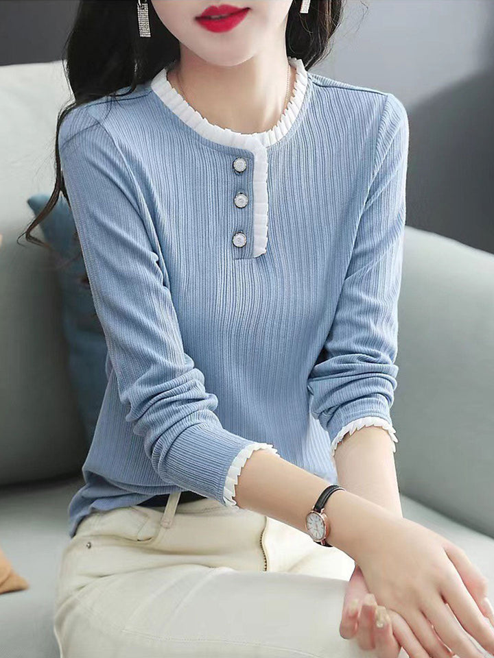 Raya Classic Crew Neck Ruffled Textured Shirt