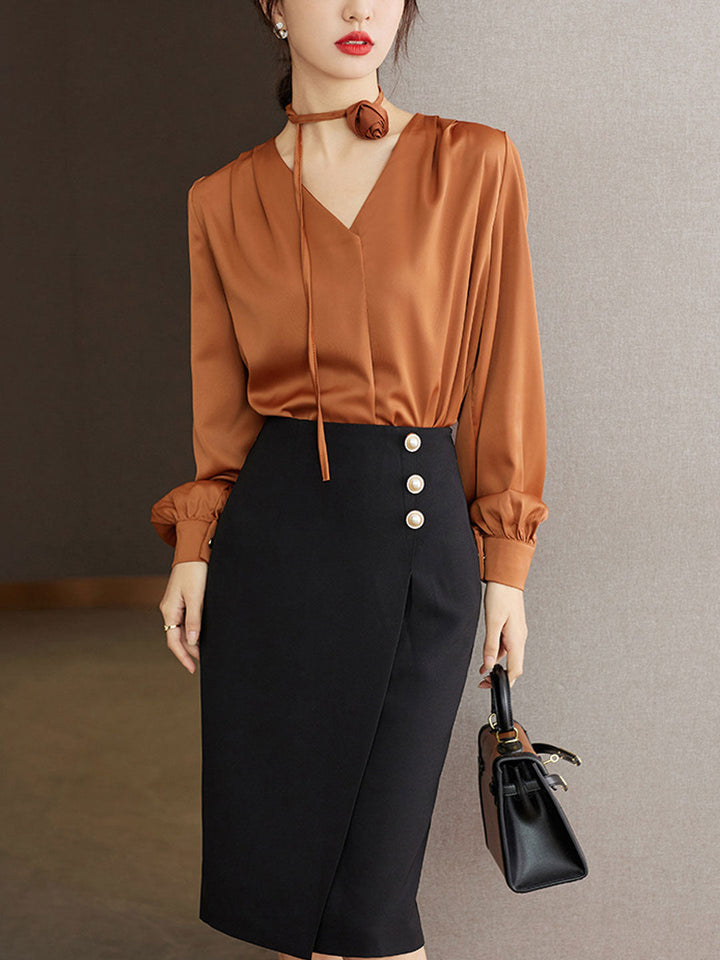 Faith Loose Pleated Tie Shirt