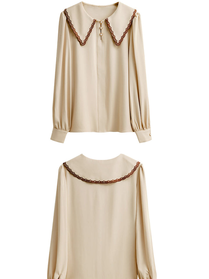 Lauren French Style Embroidered Doll collar Chiffon Blouse