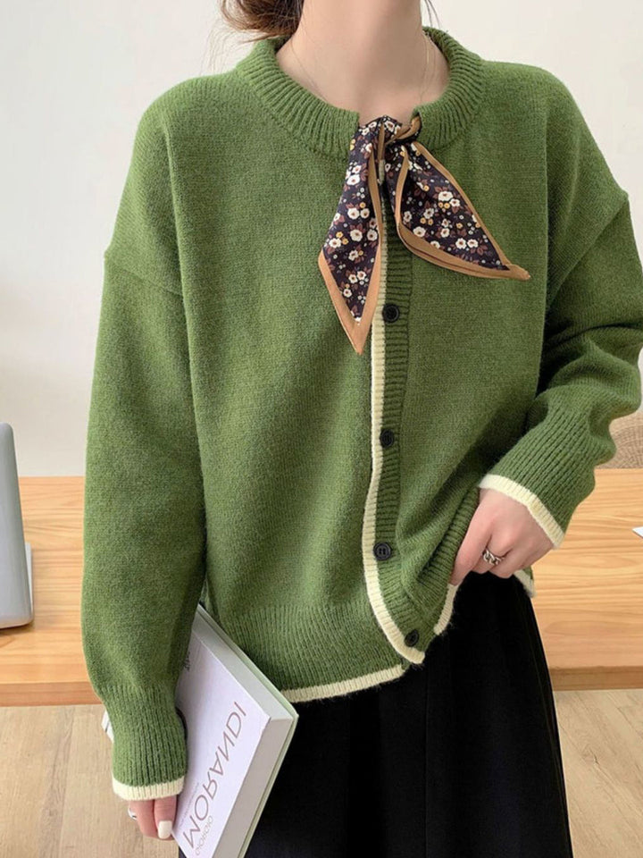 Aurora Vintage Crew Neck Cotton knitted Cardigan-Apricot