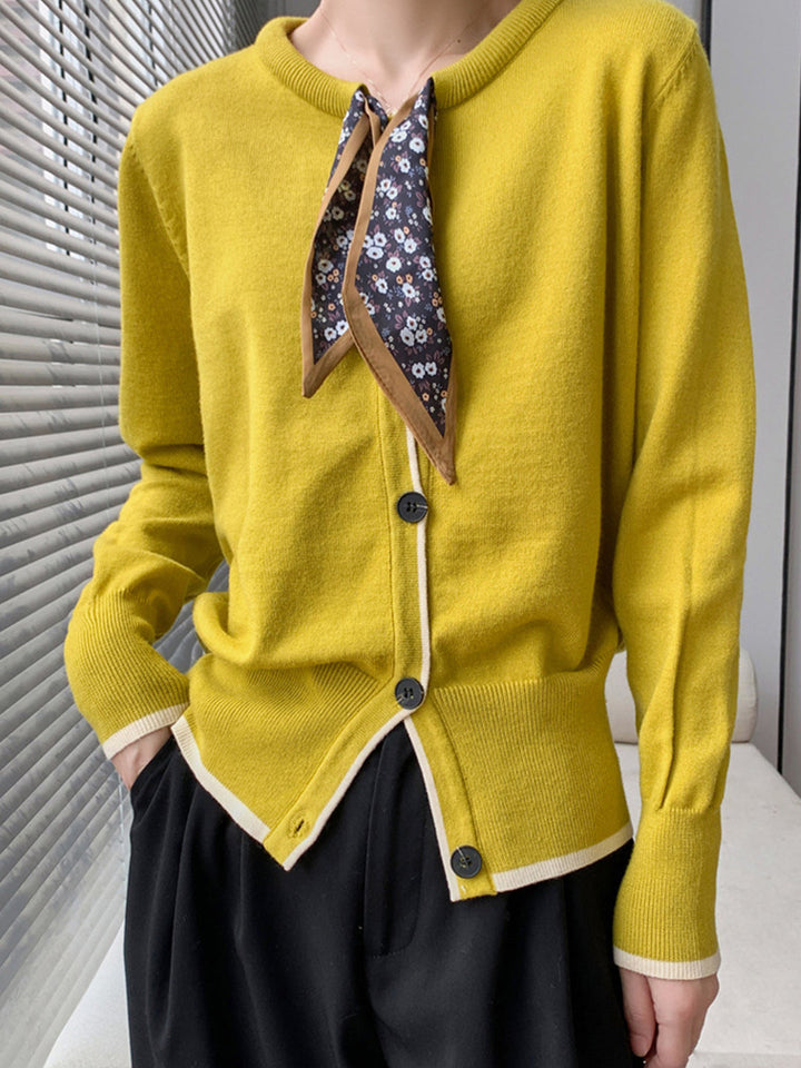 Aurora Vintage Crew Neck Cotton knitted Cardigan-Apricot