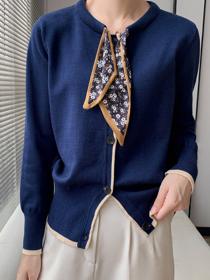 Aurora Vintage Crew Neck Cotton knitted Cardigan-Apricot