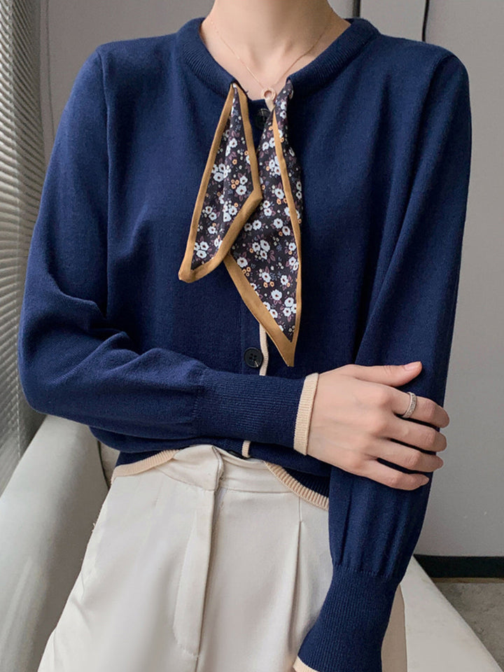 Aurora Vintage Crew Neck Cotton knitted Cardigan-Apricot