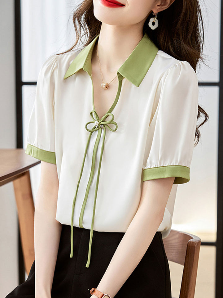 Lauren Casual Puff Sleeve Bow Shirt