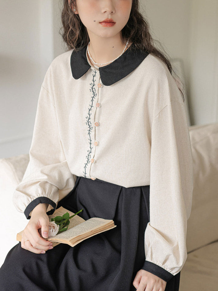 Rachel Retro Doll Collar Embroidered Shirt
