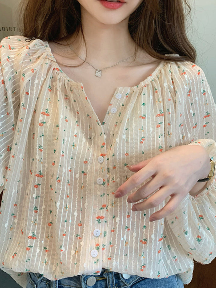 Parisian Casual Floral Button Down Top