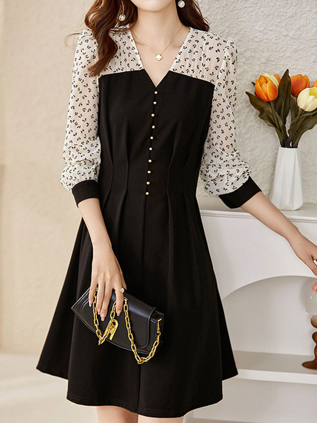 Cecilia French Chiffon Stitching Fake Two-Piece Dress – Smile just love